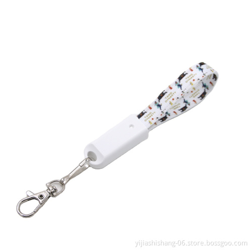 Hot Sale 3 in 1 Keychain Lanyard USB Data Cable Shenzhen Gift Logo Custom Nylon Braided Micro USB C Charging Cable